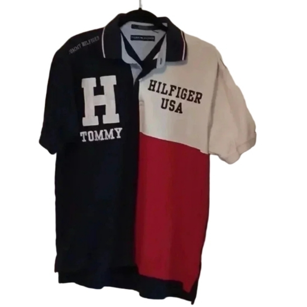 Tommy Hilfiger Men’s Split Colorblock Polo - Navy, White, Red